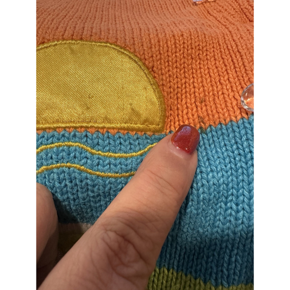 Breckenridge Vintage Beach Embroidered Cardigan Sweater Spring Orange Cottage M - Picture 7 of 11